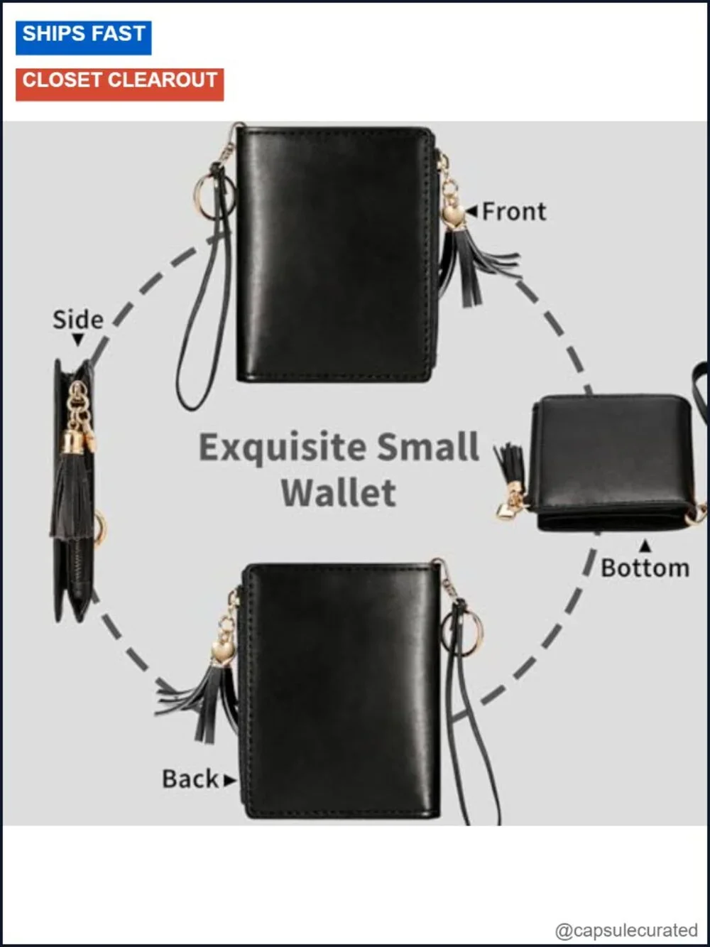 Women's RFID Slim Wallet with 8 Card Slots, Snap Closure, Keychain Tassel
